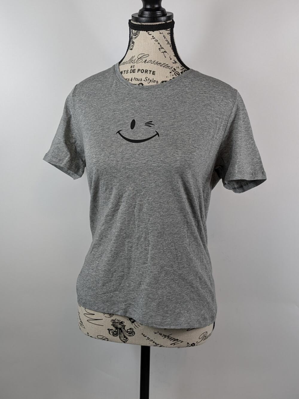 New Joe Boxer Womens Large T-Shirt Crop Gray Smiley Old Stock Y2K 90s Graphic